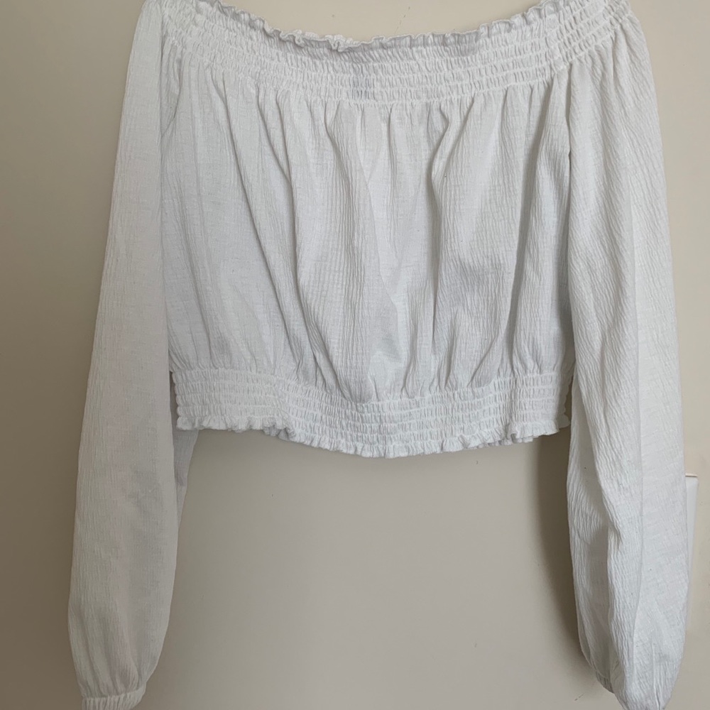 White Cropped Off The Shoulder Top